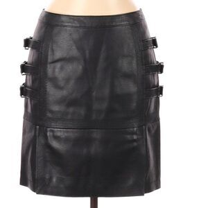 BCBGMAXAZRIA Black Faux Leather Moto Skirt